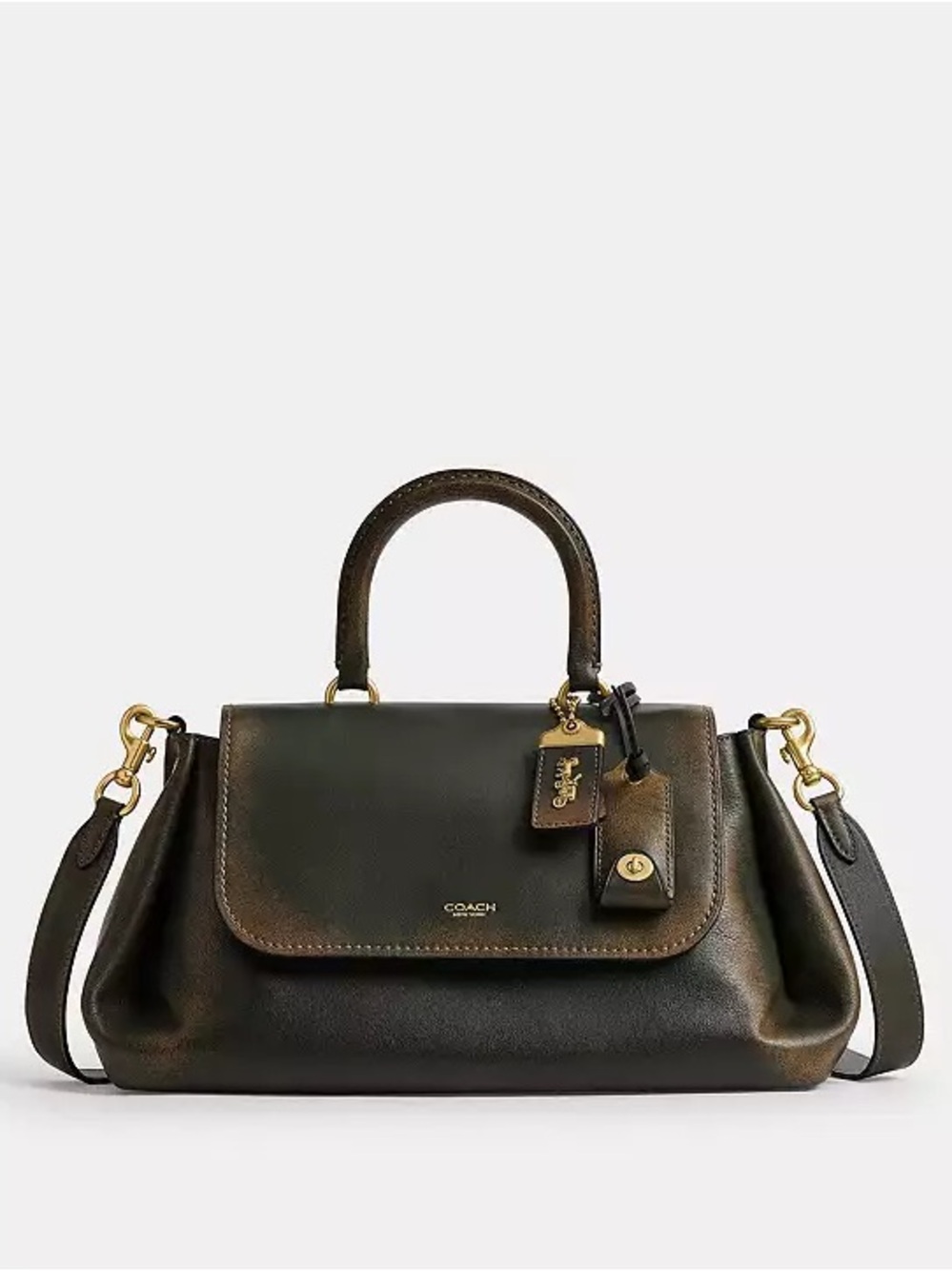 Coach Slouchy Rogue Top Handle Bag in Loved Leather Brass/Green Full Grain NWT